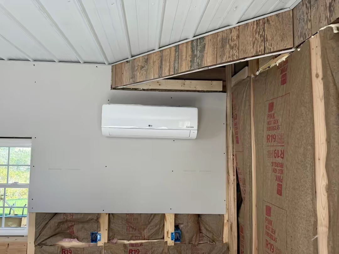 LG ductless mini split installed on an interior wall during a renovation